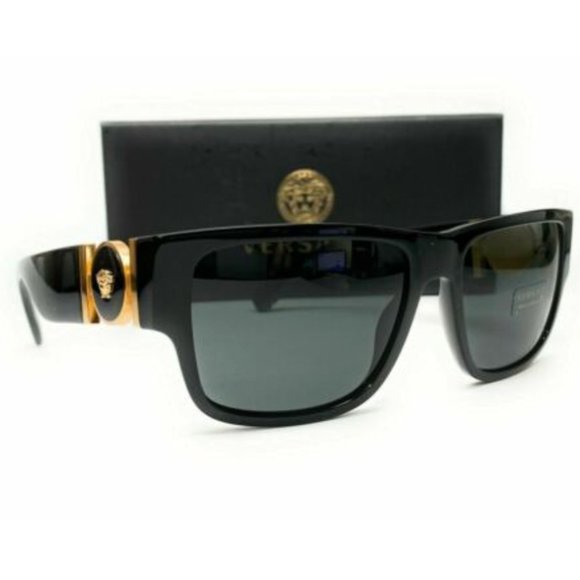 Versace Men\'s Black and Grey Rectangle Sunglasses